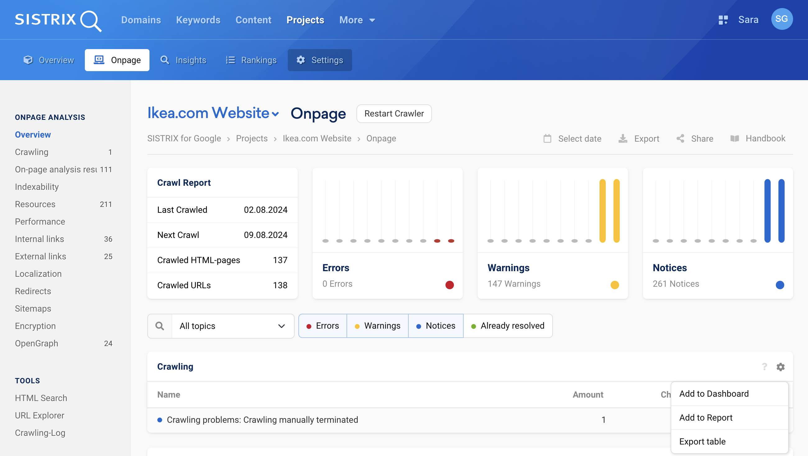 Onpage Overview for Onpage-Project Ikea.com.