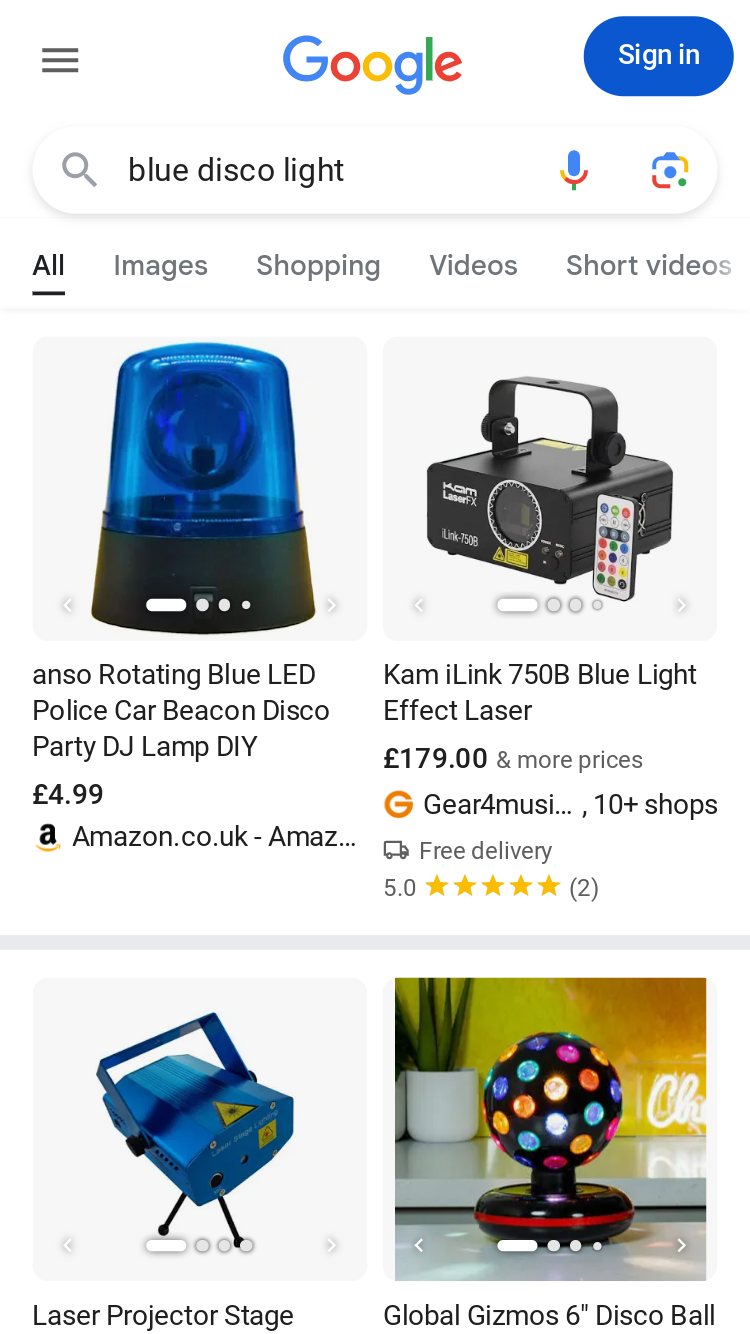 Products shown in Google search.
